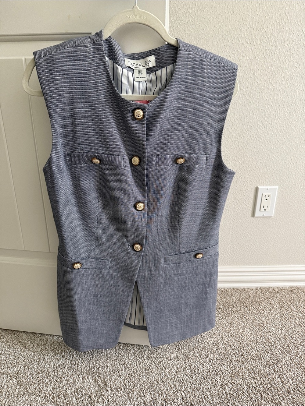 Rachel Zoe Heathered Slate Blue Sleeveless Button Vest